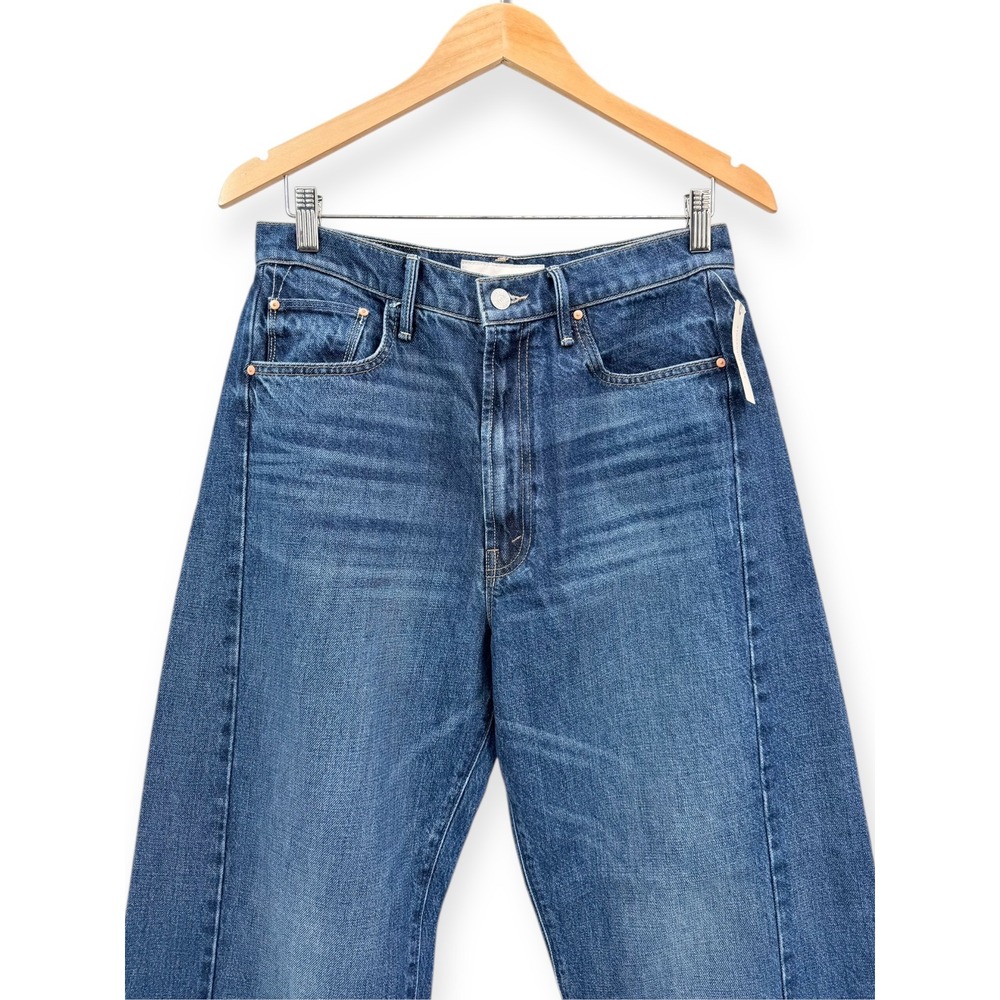 MOTHER High Rise Wide Leg Jeans in Classic Blue Denim - Picture 4 of 14
